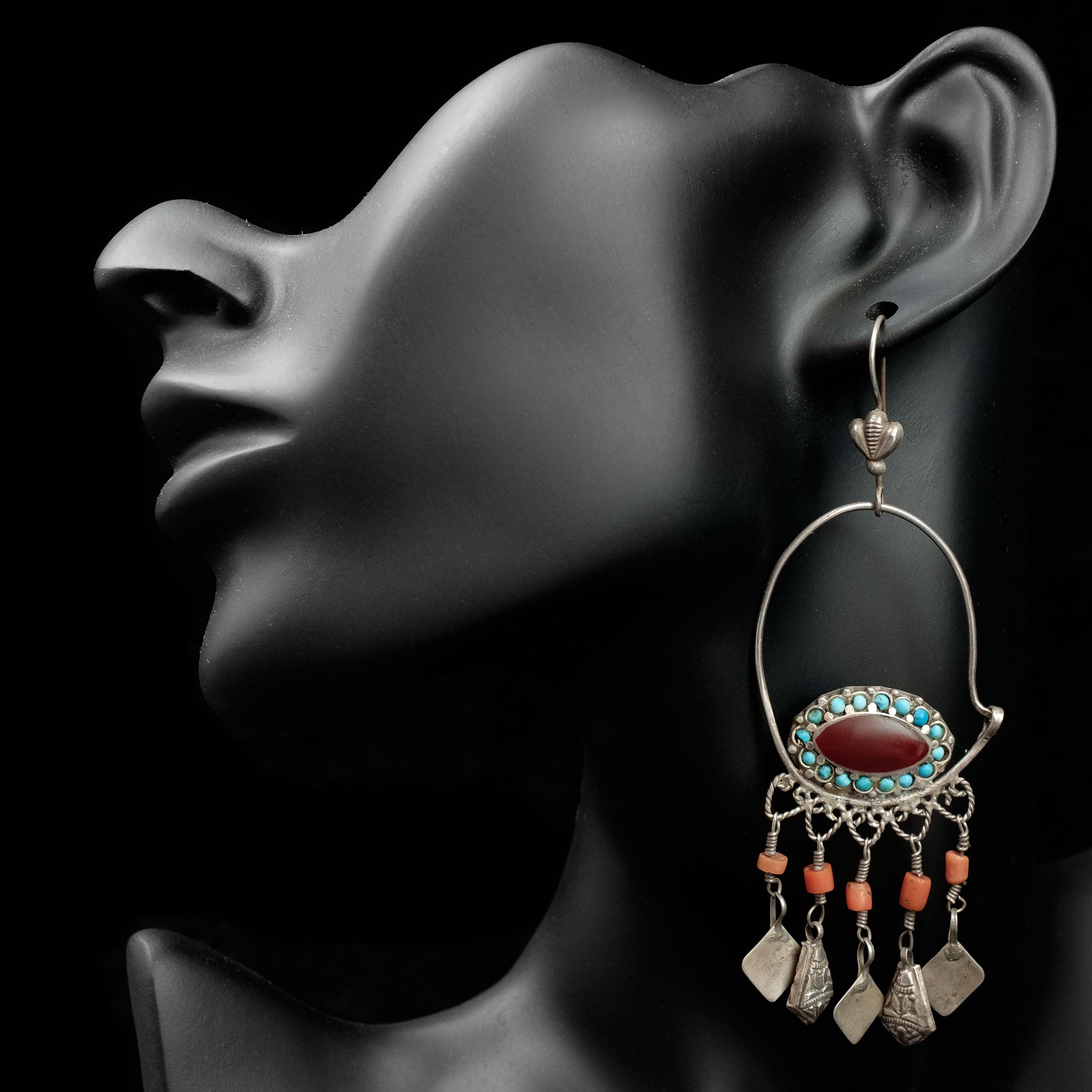 Vintage Uzbek Silver & Carnelian Earrings