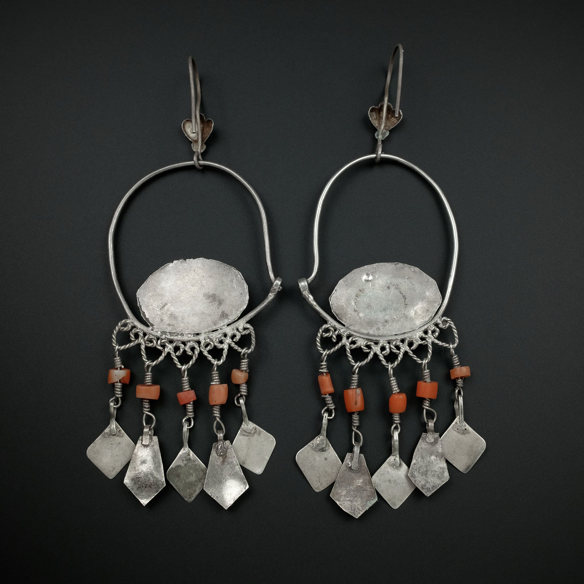 Vintage Uzbek Silver & Carnelian Earrings